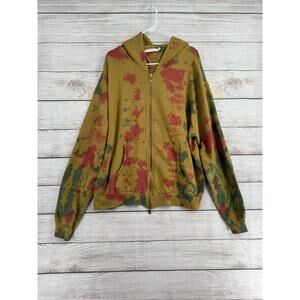 mnml Tie Dye Full Zip Hoodie Sweatshirt Womens Large Green Brown Red